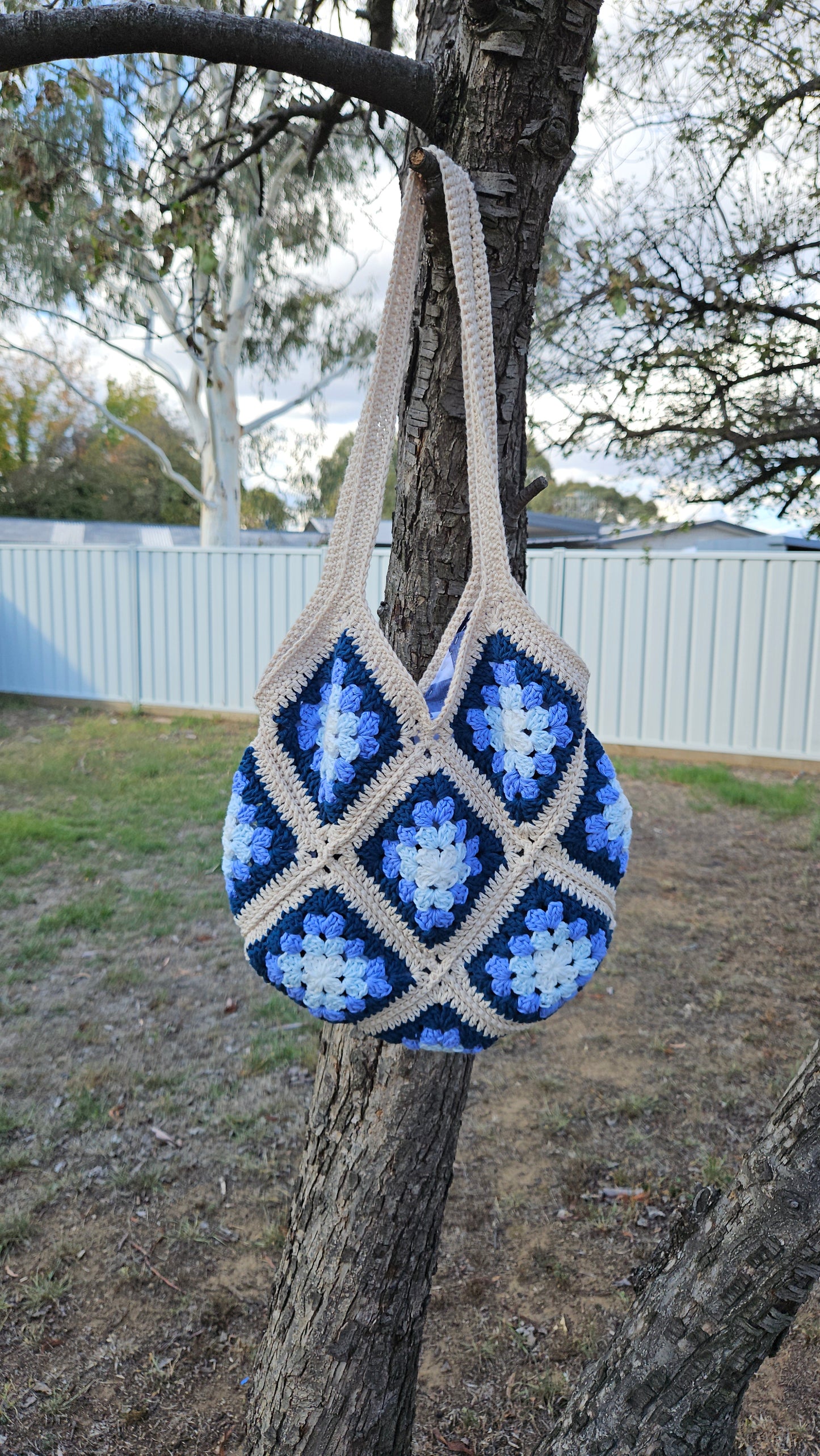 Granny Stitch Bag - 100% Cotton, Fabric Lined