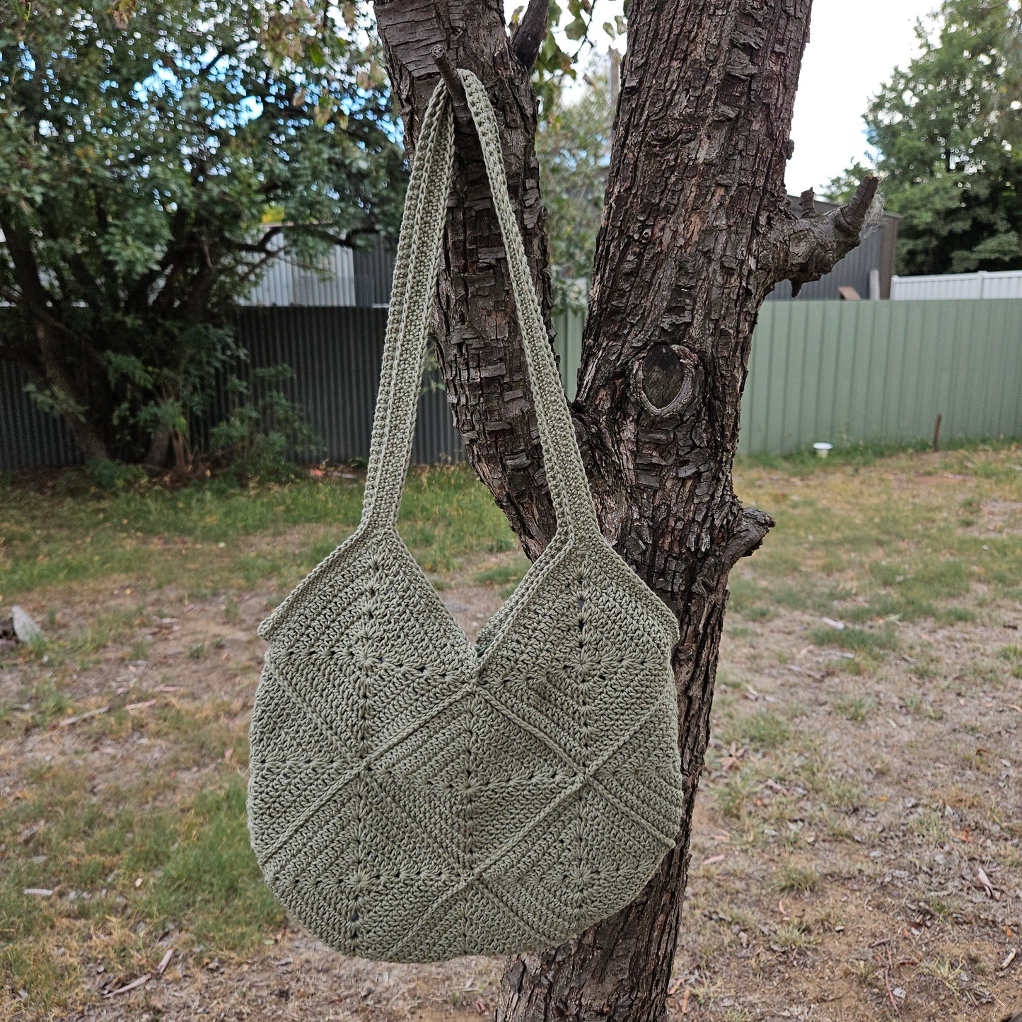 Crochet Tote Bag - 100% Cotton, Fabric Lined