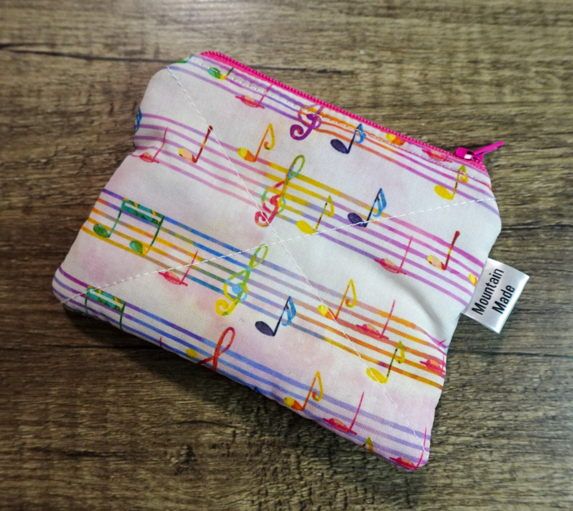 Small Zipper Pouch - Pink Music Notes