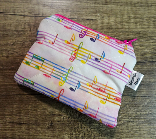Small Zipper Pouch - Pink Music Notes