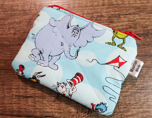 Small Zipper Pouch - Dr Seuss / Red Zipper