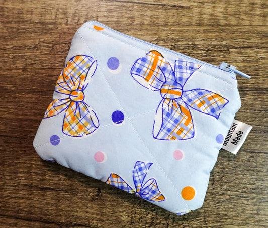 Small Zipper Pouch - Bows / Blue Polka Dot Lining