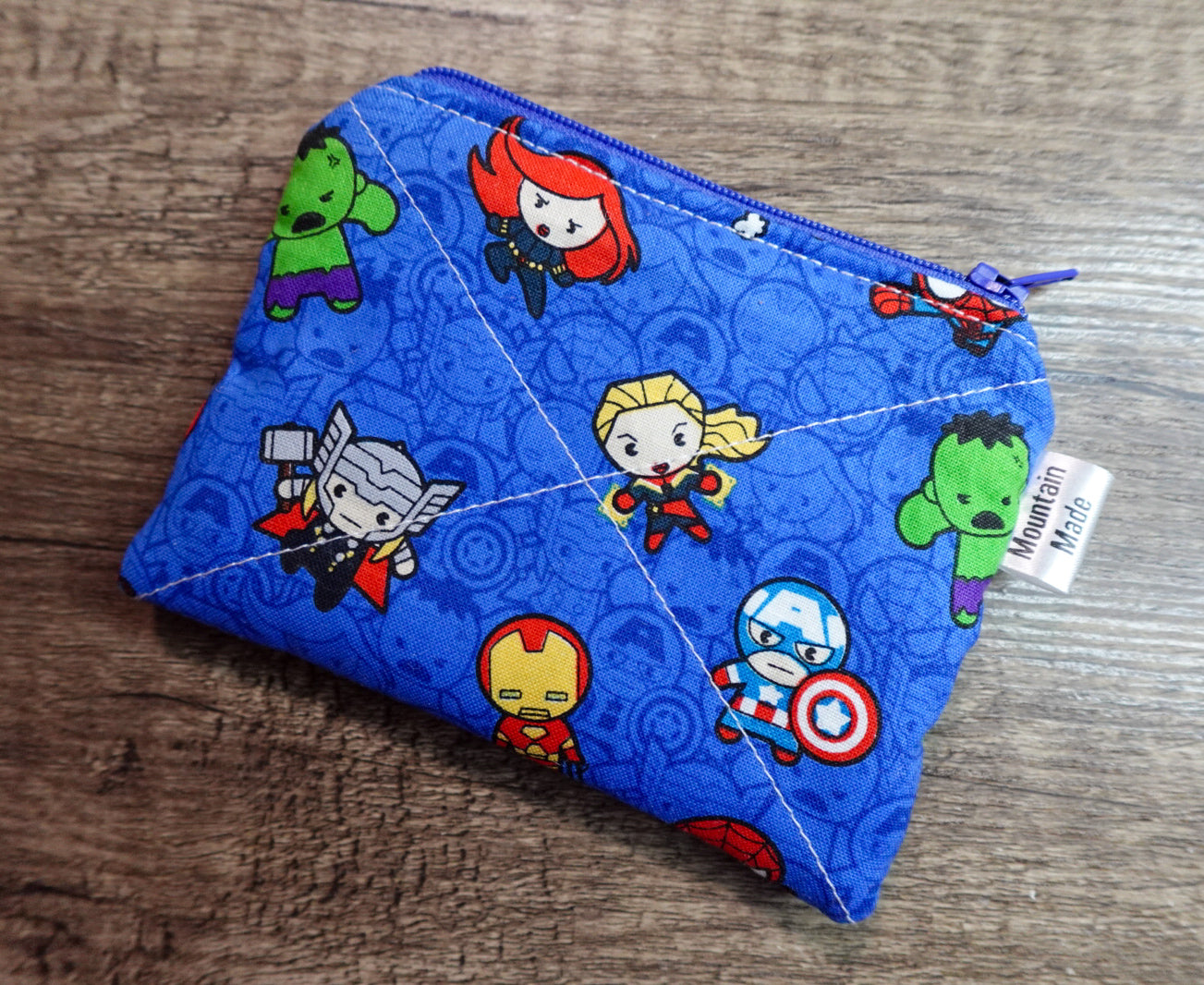 Small Zipper Pouch - Avengers / Blue Check Lining
