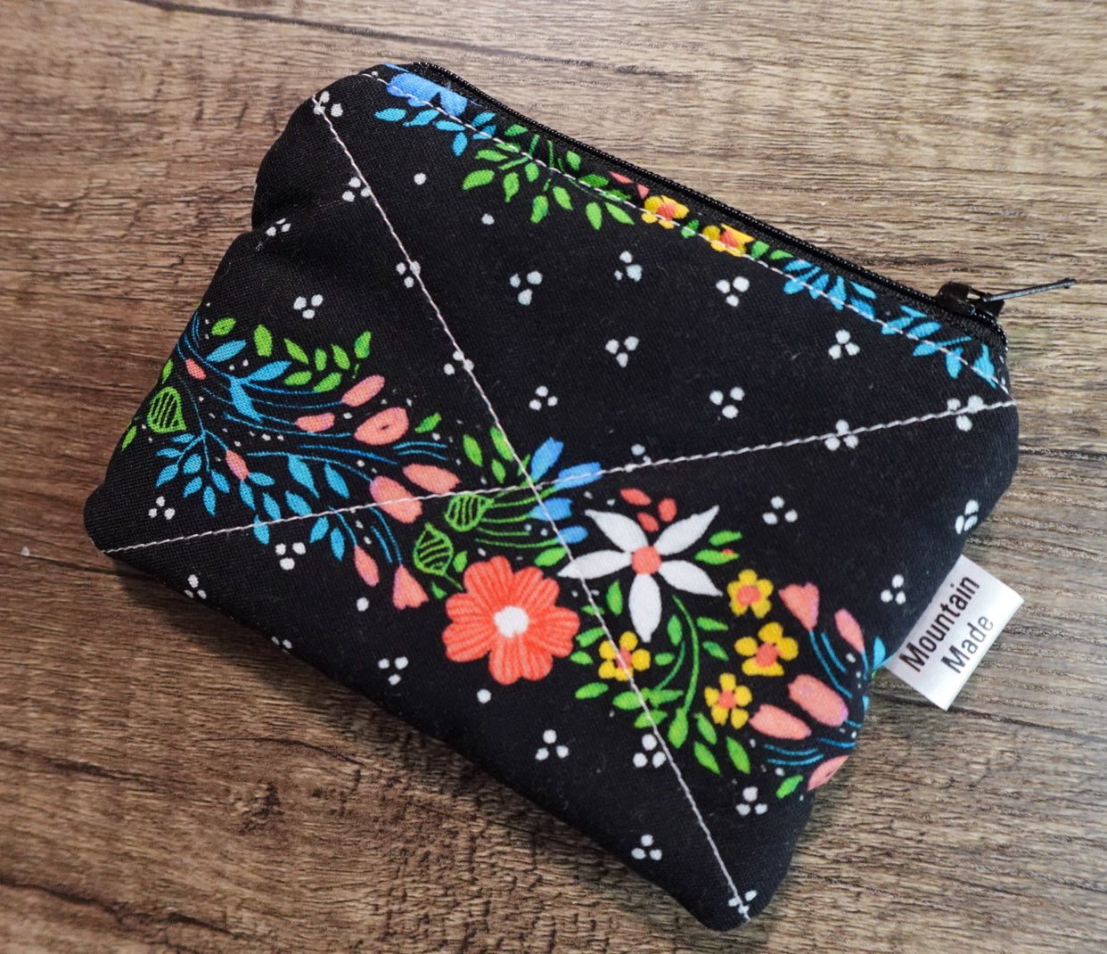 Small Zipper Pouch - Black Floral