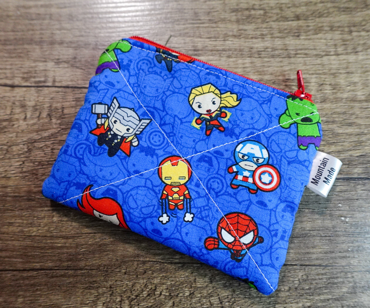 Small Zipper Pouch - Avengers / Blue Stripes Lining