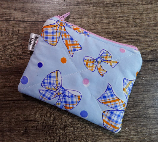 Small Zipper Pouch - Bows / Pink Lining