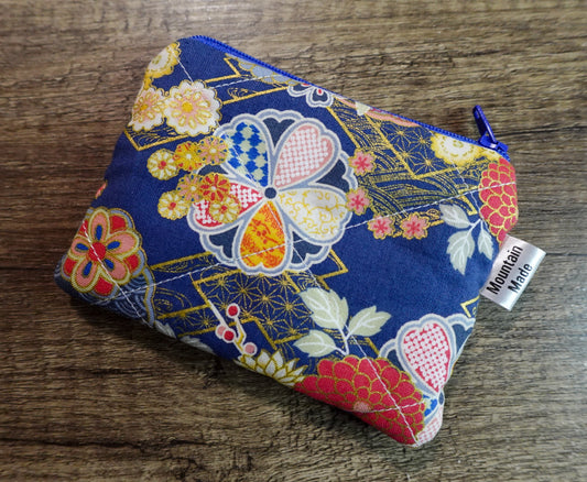 Small Zipper Pouch - Blue Japanese