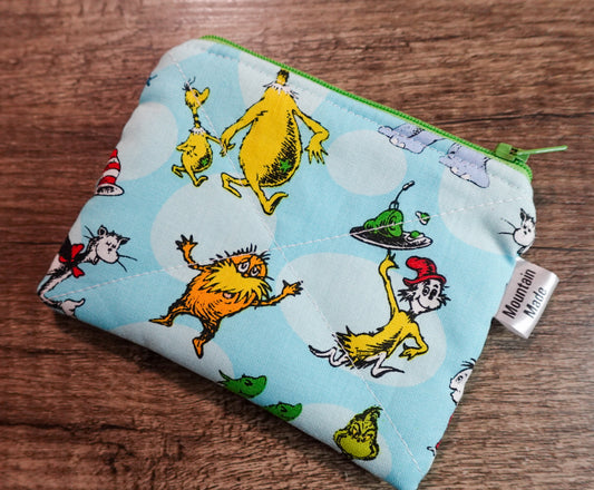 Small Zipper Pouch - Dr Seuss / Green Zipper
