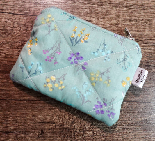 Small Zipper Pouch - Teal Flowers / Grey Polka Dot Lining