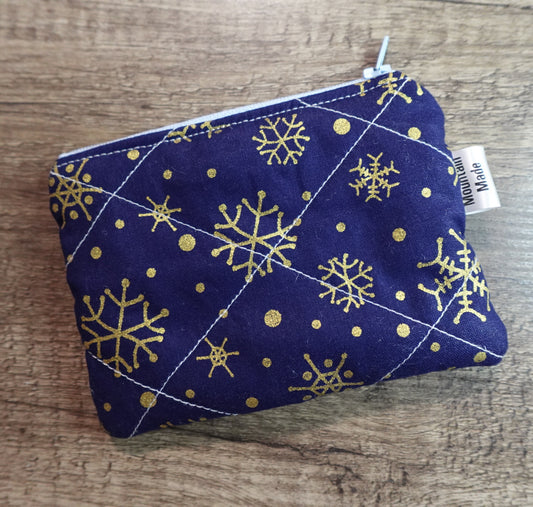 Small Zipper Pouch - Navy / Gold Snowflake
