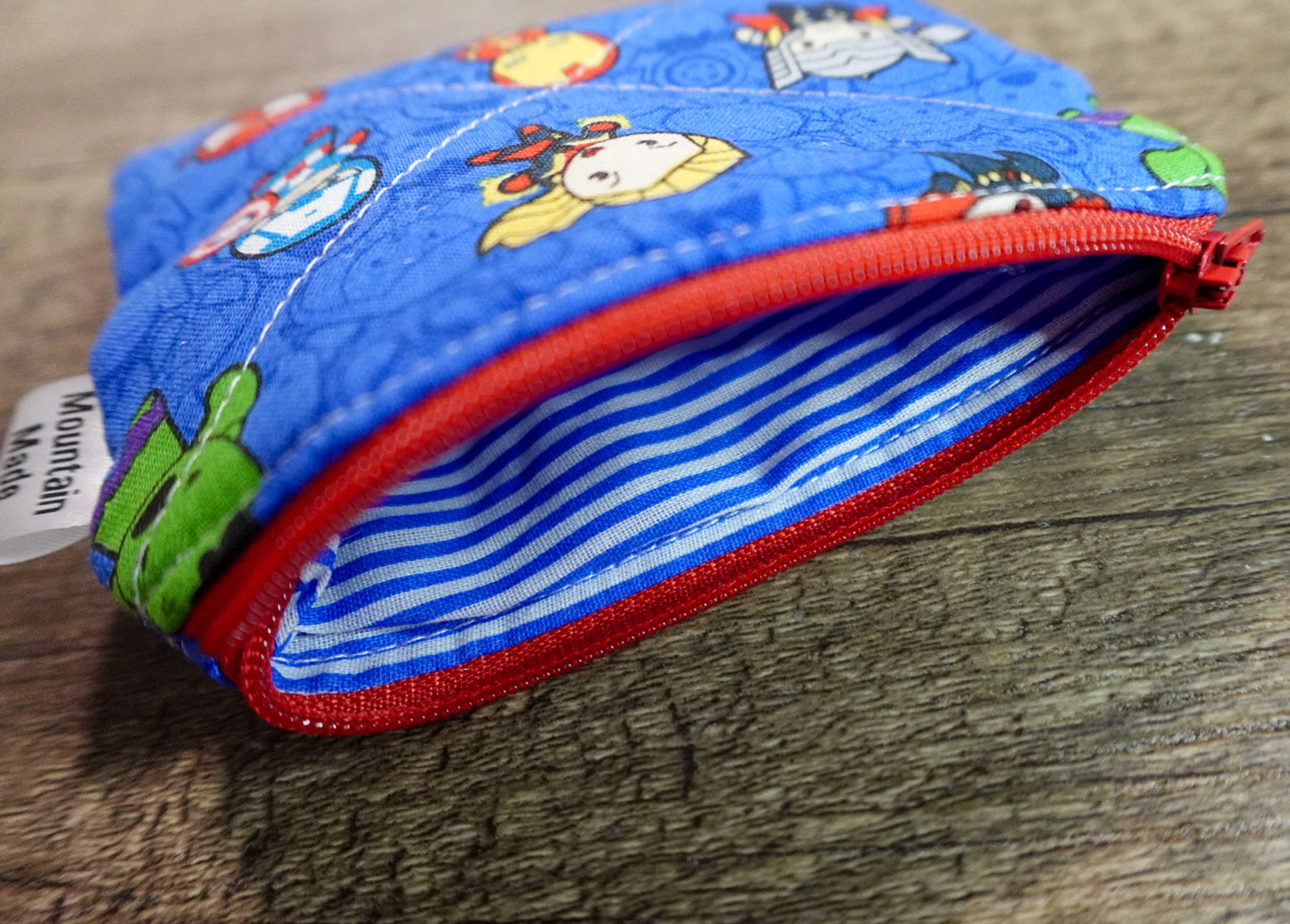 Small Zipper Pouch - Avengers / Blue Stripes Lining