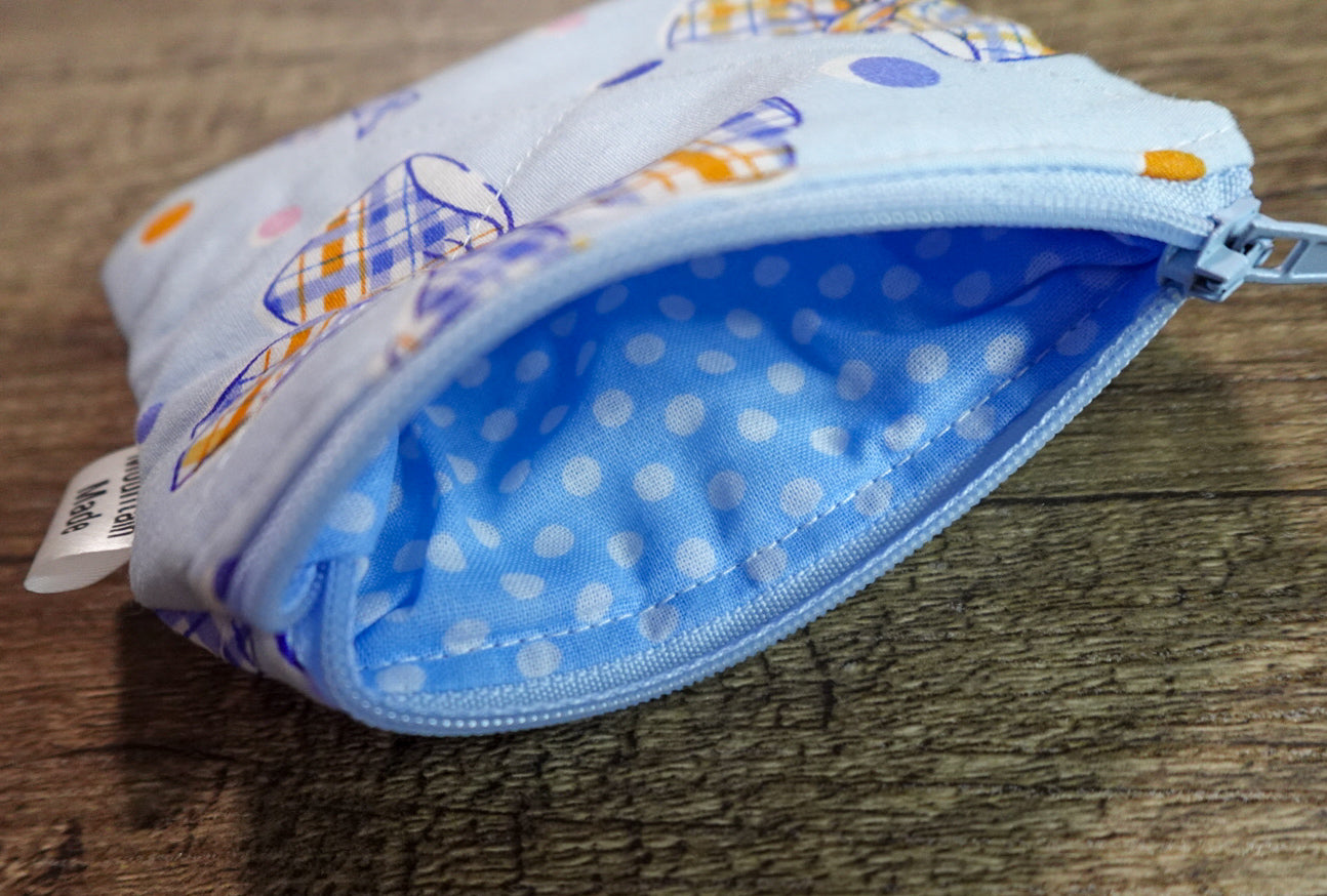 Small Zipper Pouch - Bows / Blue Polka Dot Lining